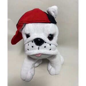 Burton and Burton  Plush Eugene White Bulldog With Baseball Cap Stuffed Dog